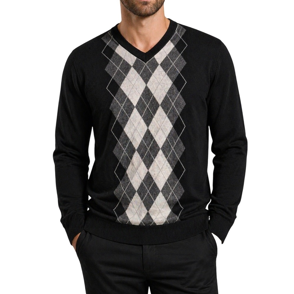 Merona Italian Merino Wool Argyle V-Neck Sweater XL Luxe Soft